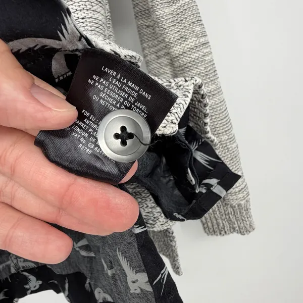 Field Flower Anthropologie‎ Bird Print Mixed Media Cardigan Sweater Gray Small - Image 9