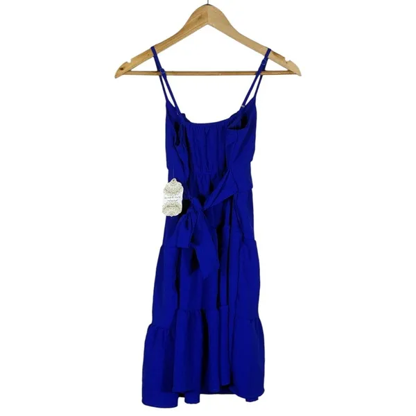 NWT Altar'd State Tiered Solid Mini Dress Blue Boho Smocked Back Size XS - Image 4