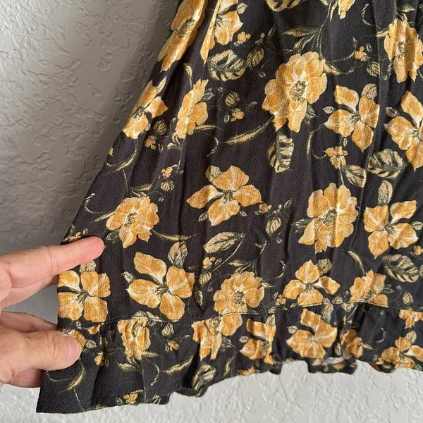 Abercrombie & Fitch Mini Dress Floral Grey Gold Smocked Boho Fall Fairy Y2K - Image 3