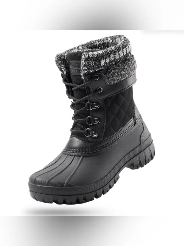 Women's Black Quilted Winter Lace-Up Boots with Knit Collar Size 6 - Image 3