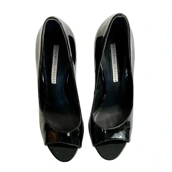 Vera Wang Lavender Nadia Black Open Toe Leather Heel Pumps Size 6 - Image 4
