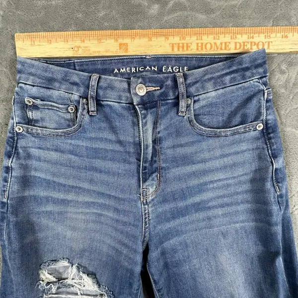 American Eagle Jeans Womens 6 Blue Curvy Super High Rise Flare Rips Festival - Image 7