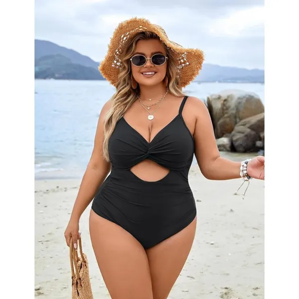 Blooming Jelly BLACK Plus Size Bathing Suit Tummy Control Cut Out Swimsuit 3XL - Image 7