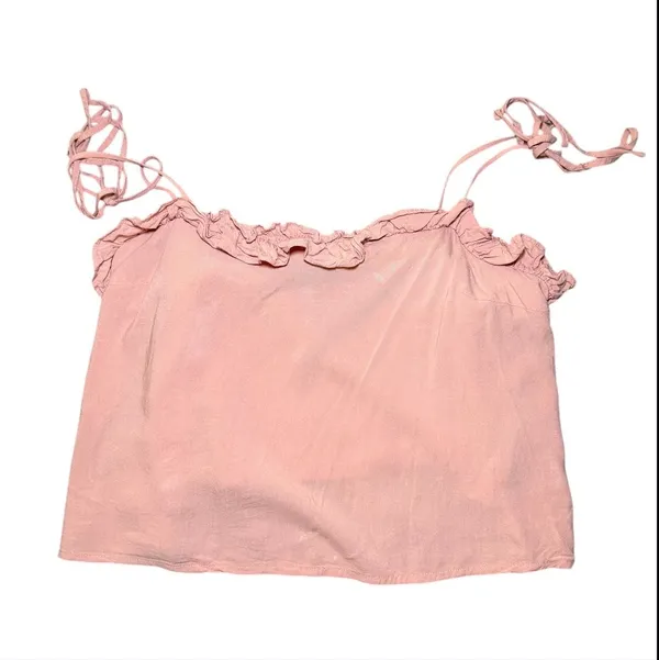 Y2K Pink Ruffle Tie Strap Crop Top Boho Babydoll‎ Cami Size Medium - Image 7