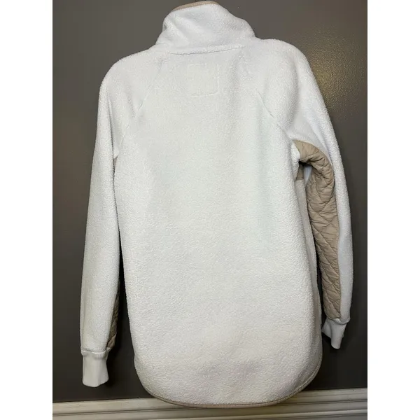 Abercrombie & Fitch Jacket Womens Medium White Tan Quilted Sherpa Fleece Snap - Image 6