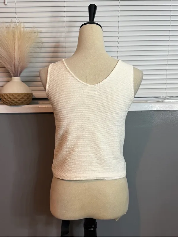 Madewell Cream Sleeveless Knit Tie Front Tank Top XS - Image 6