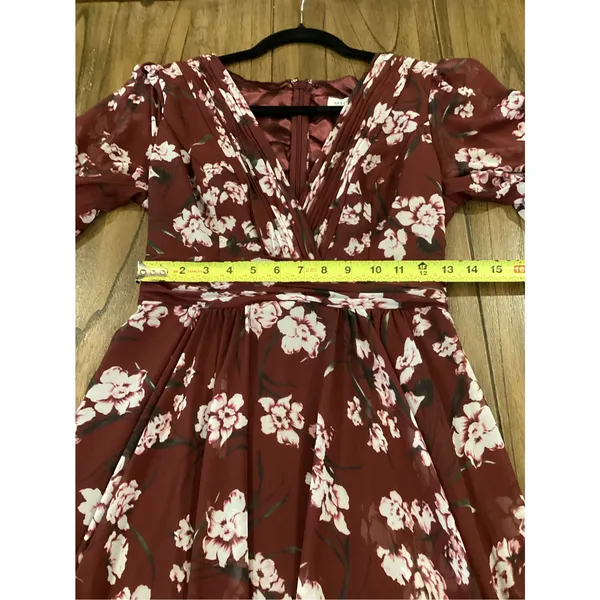 Mac Duggal Floral Chiffon maxi Gown v neck dress size 6 - Image 5