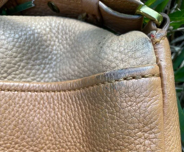 Fossil Crossbody Satchel Tan Brown Pebbled Leather multi pocket - Image 10