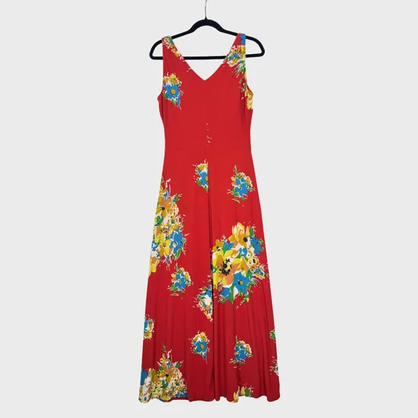 NWT LRL Ralph Lauren Womens Dress Red Floral Jersey Maxi V Neck Sundress Size 10 - Image 3