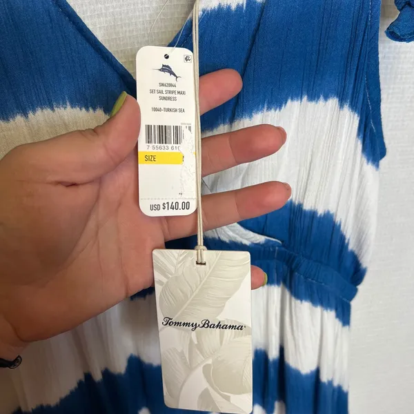 Tommy Bahama Set Sail Stripe Maxi Sundress Turkish Sea Blue White M NEW SW620844 - Image 3