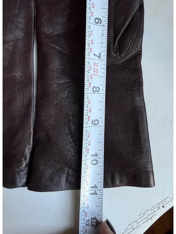 Vintage Long Brown Leather Gloves with Blue Knit Lining Size 7 - Image 6