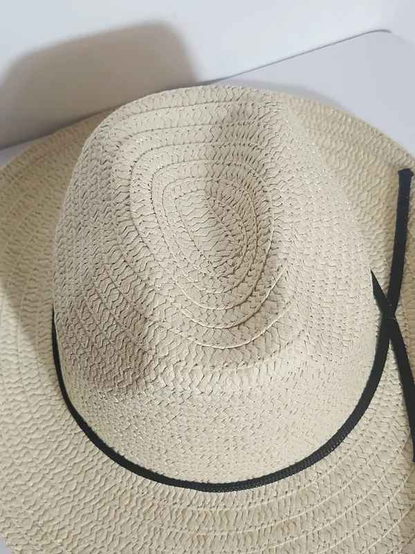 Straw Cowboy Hat with Black Ribbon Trim Unisex Adjustable Chin Strap NWOT - Image 4