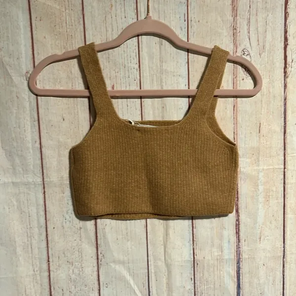 EVERLANE The Cozy-Stretch Wool Blend Ribbed Crop Tank in Camel Size Medium NWT - Image 10
