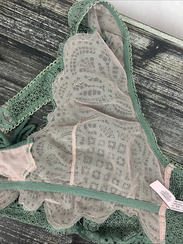 Victoria's Secret Olive Green Sheer Lace Wire Free Bralette Bra Top M - Image 3