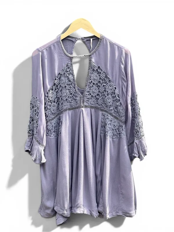 Free People Lilac Crochet Lace Tunic Dress Boho Small - Image 2