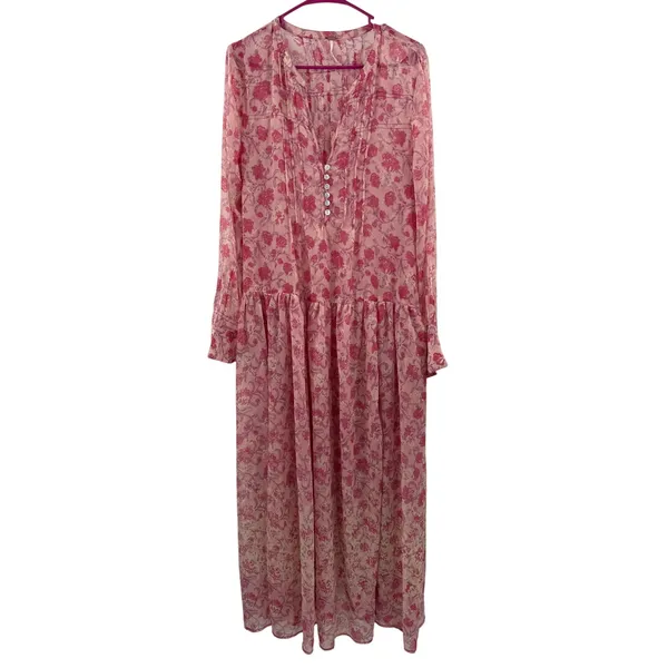 Free People Dress Womens Medium NEW See It Through Pink Boho Maxi Sheer NWOT - Image 5