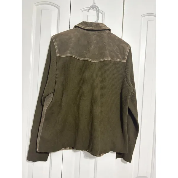 Coldwater Creek Jacket Mixed Media Suede Knit Brown Contrast Stitch Size 16 - Image 7