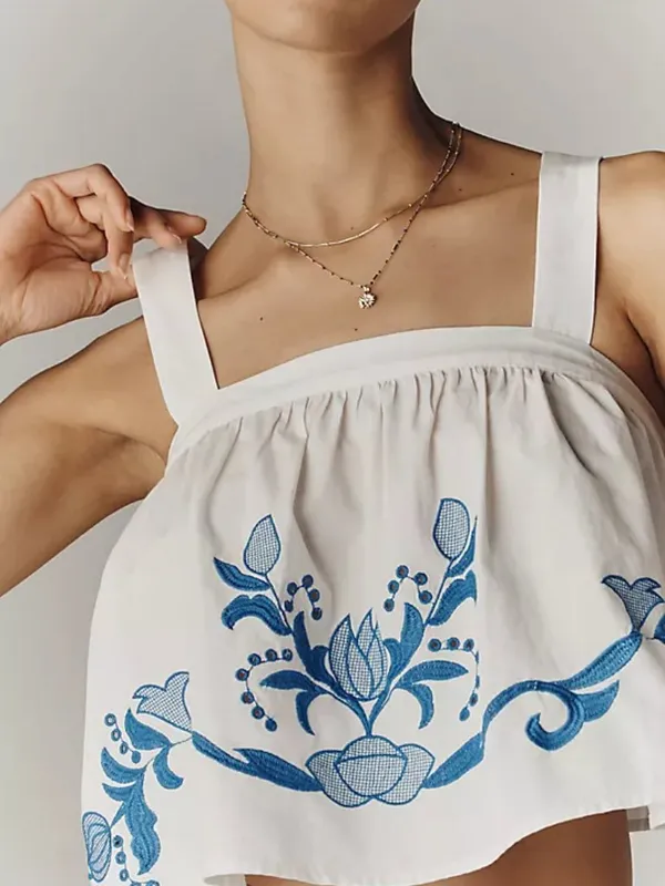 Anthropologie White Cotton Cutwork Embroidered Cropped Scoop Neck Top Size S - Image 10