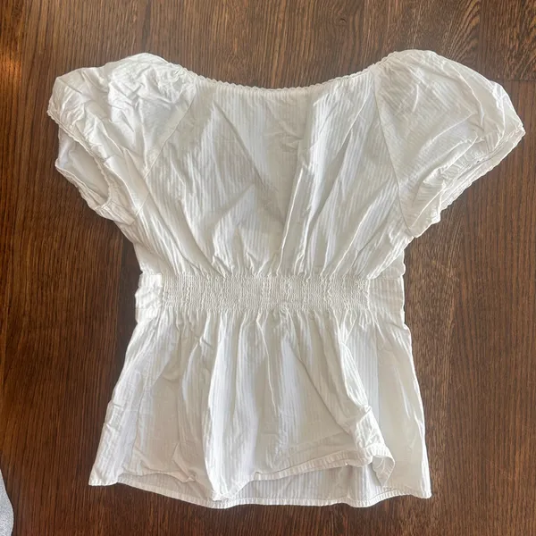 Brandy Melville White Puff Sleeve Button-Front Top - Image 2