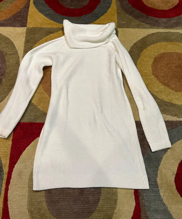 Pink Rose White Cable Knit Sweater Dress Cowl Neck y2k Style Junior’s Medium - Image 8