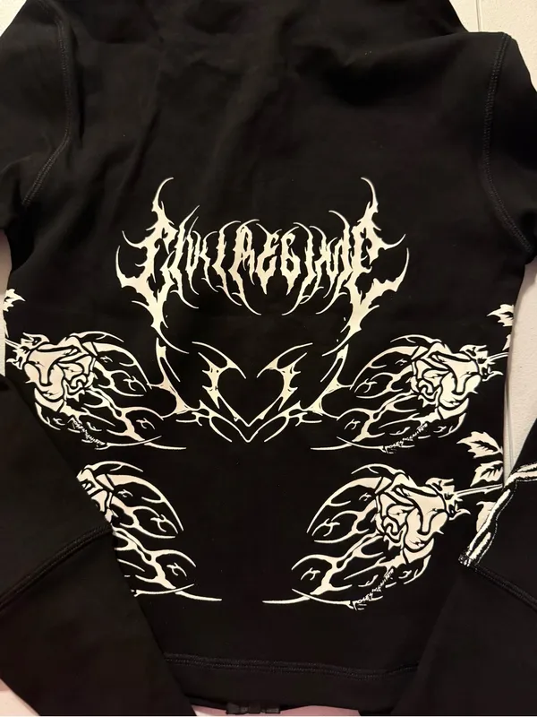 Civil Regime Zip-Up Long Sleeve Small Gothic Tribal Floral Black Womens Hoodie - Image 10