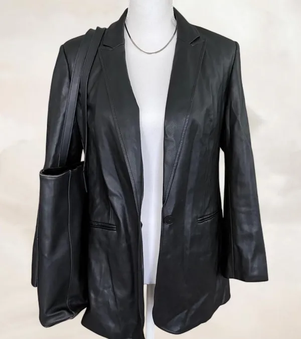 Express Black Faux Leather Blazer - Image 2