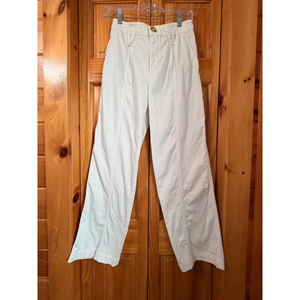 Anthropologie Cream Wide Leg Pants Womens US 0 High Rise Cotton Stretch Trouser - Image 3