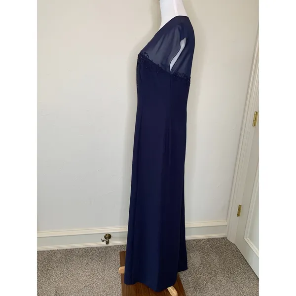 Donna Morgan Navy Blue Formal Maxi Dress Sz 10 Sheer Neckline - Image 3