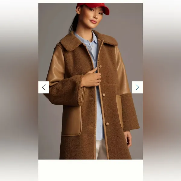 Avec Les Filles Brown Faux-Shearling Trench Coat with Leather Trim - Image 3