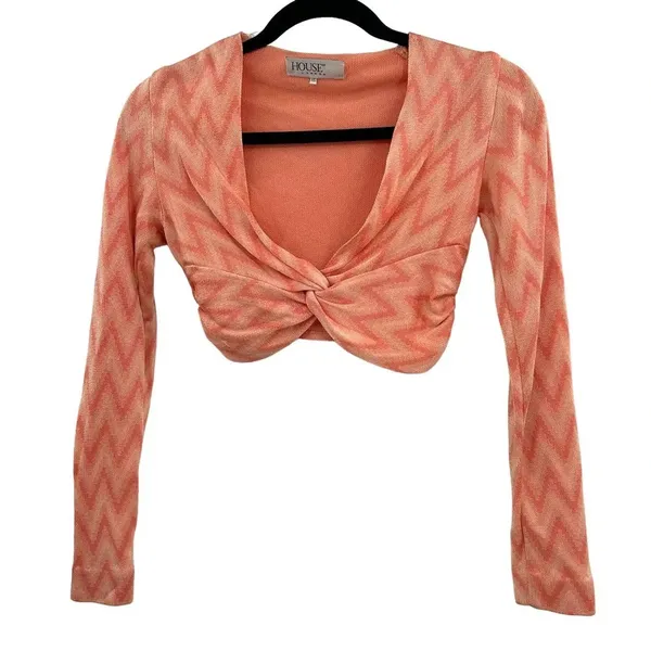 House of CB London Bertille Peach ZigZag Bandage Top Cropped Size XS‎ - Image 5