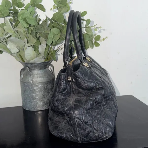 Vera Bradley Black Quilted Leather Satchel Floral Lining Shoulder Bag Classy - Image 7