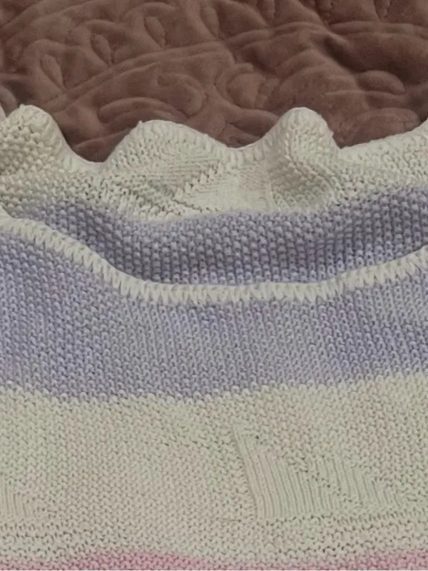 Vintage Striped Knit Sweater Vest in White, Pink & Lavender - Image 3