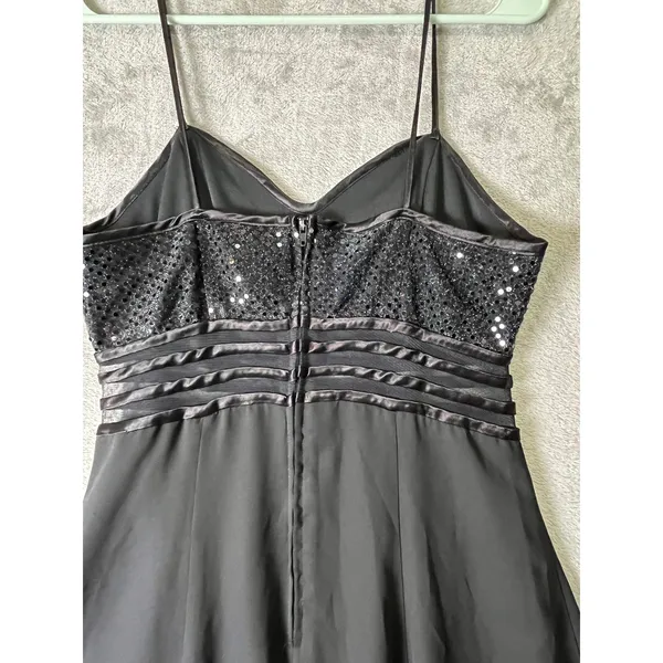Vintage Y2K Black Ballgown Sequin Formal Dress Dark Glam Prom Princess USA Small - Image 4