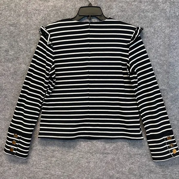 ENGLISH FACTORY Top Women's Small Black White Striped Ruffled‎ Trim Long Sleeve - Image 9