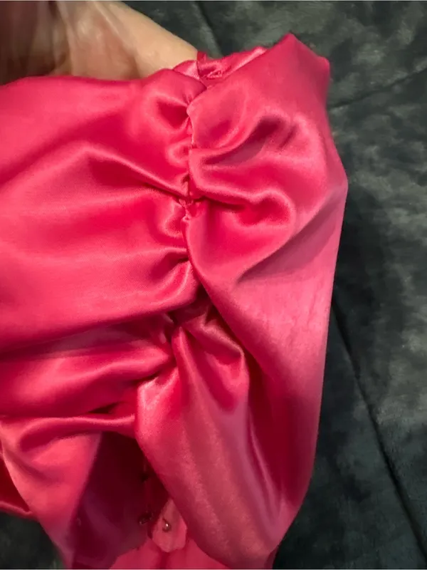 Satin Strapless Corset Crop Top in Bright Pink - Image 3