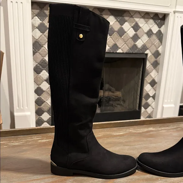 Kenneth Cole Wind‎ Stretch Riding Boots Black Suede Size 5 Classic Tall Boot - Image 3