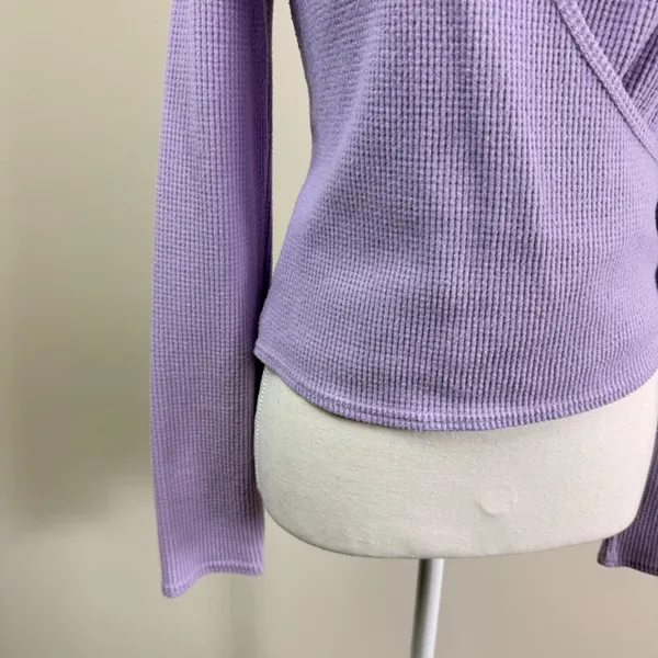 Aerie Lavender Purple Waffle Knit Faux Wrap Long Sleeve Top V-Neck Medium - Image 5