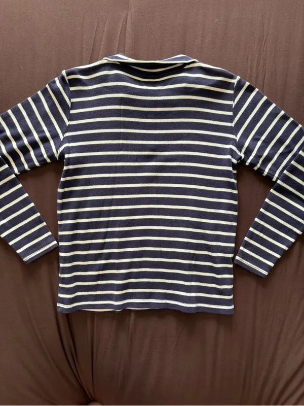 Vintage L.L. Bean Navy & White Striped V‑Neck Pullover Blue - Image 4