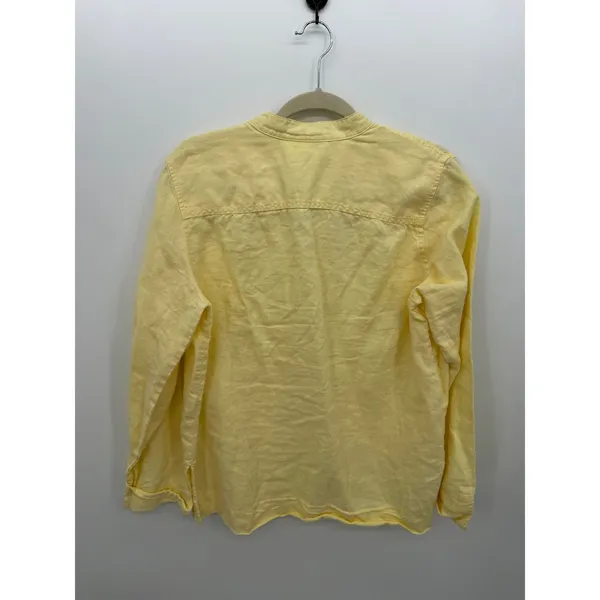 Chadwicks 100% Linen Button Front Shirt Womens Large Yellow Mandarin Collar - Image 2