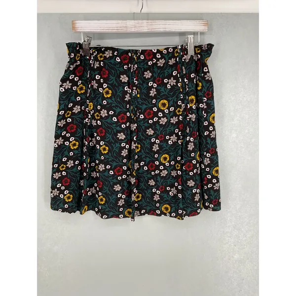 LOFT Womens Skirt Floral Print Elastic Waist Lined Black Multi Medium - Image 2