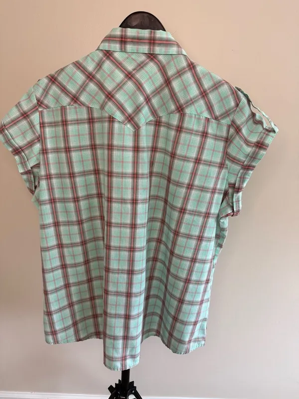 Vintage Turquoise Plaid Pearl Button Western Shirt-XL - Image 4