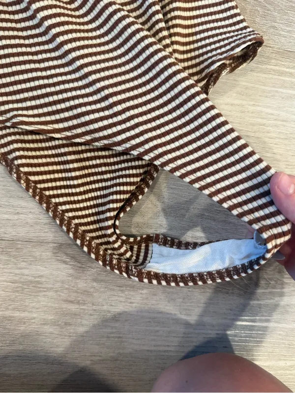 Reformation Brown & White Striped Bodysuit Size Medium - Image 2