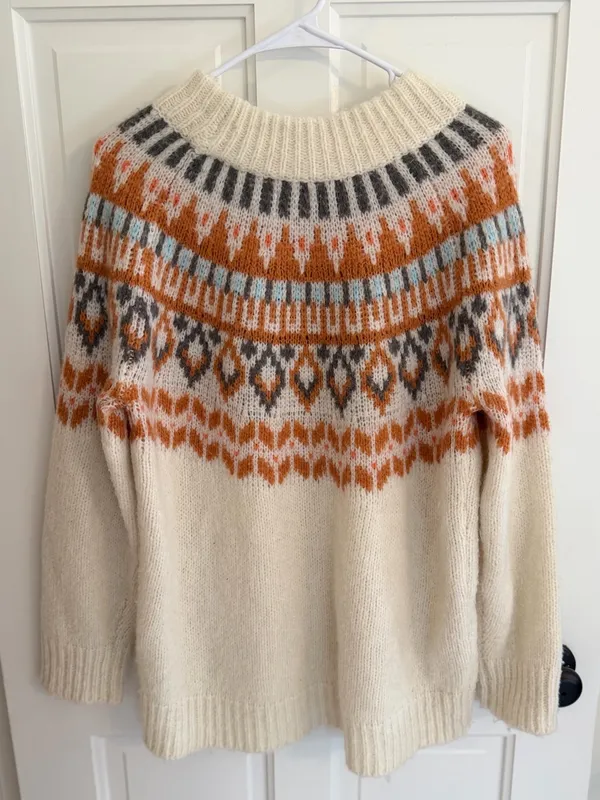 Aerie Fair Isle Nordic‎ Chunky Knit Sweater Cream Small Cozy Oversized - Image 10