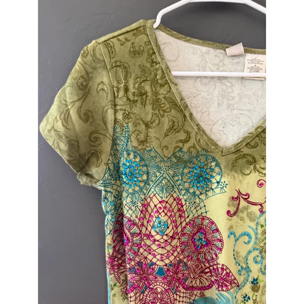 Forbidden Vintage Y2k Fairy Short Sleeve Boho Sequin Top‎ Green Blue Large - Image 3
