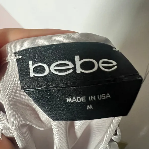 Vtg y2k Bebe Midi Slip Dress Medium Silver Satin 2000s 90s - Image 3