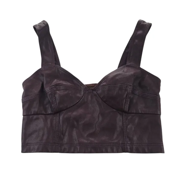 Peter‎ Som -1628 Rent The Runway - Burgundy Red Faux Leather Bustier Top Size 2 - Image 2