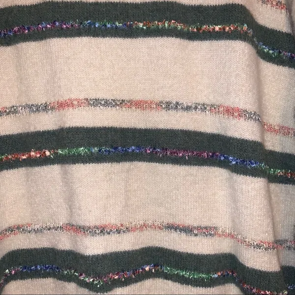 Shein Cream & Green Sweater Multicolored Stripes One Size‎ - Image 3