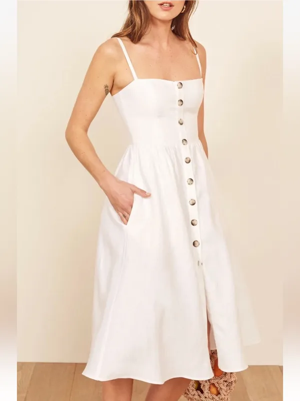 Reformation Tori Linen Dress White size 4 $249 Button Down Sundress - Image 2