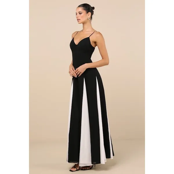 Lulus Elisha Black and White Sleeveless Maxi Dress Formal Evening XL NWT - Image 3