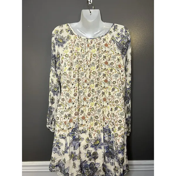 Free People Dress Womens Medium Multicolor Floral Long Sleeve Boho Shift Short - Image 6